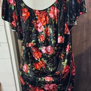 LuLaRoe Black Velvet Dress with Red Floral Design